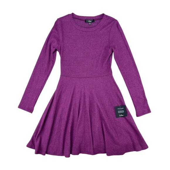 Lulus Fit and Fair Mauve Purple Long-Sleeve Ribbed Knit Skater Dress Small - Picture 3 of 14